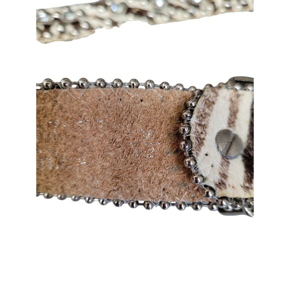 Montana West Western Zebra Print Leather Belt Calf Hair Rhinestone Studded 36 - Picture 7 of 9